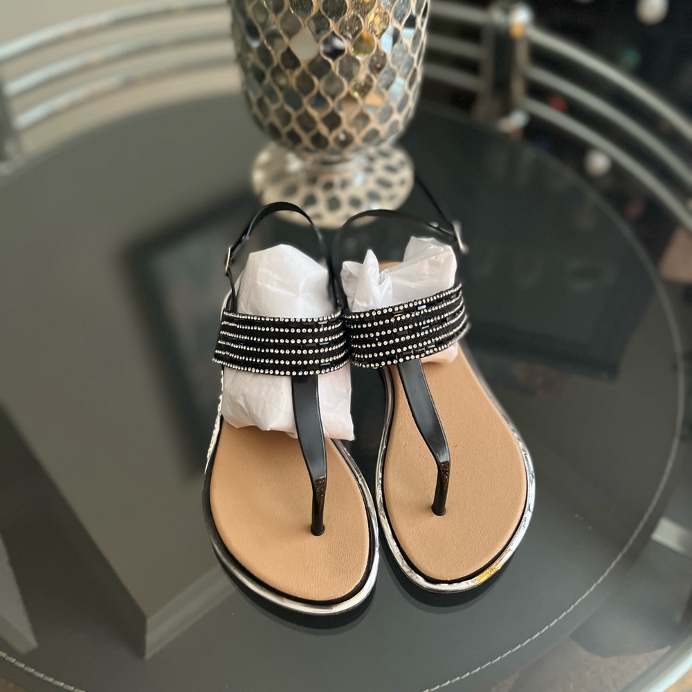 Girls; Size 2/3 Black Rhinestone Sandals